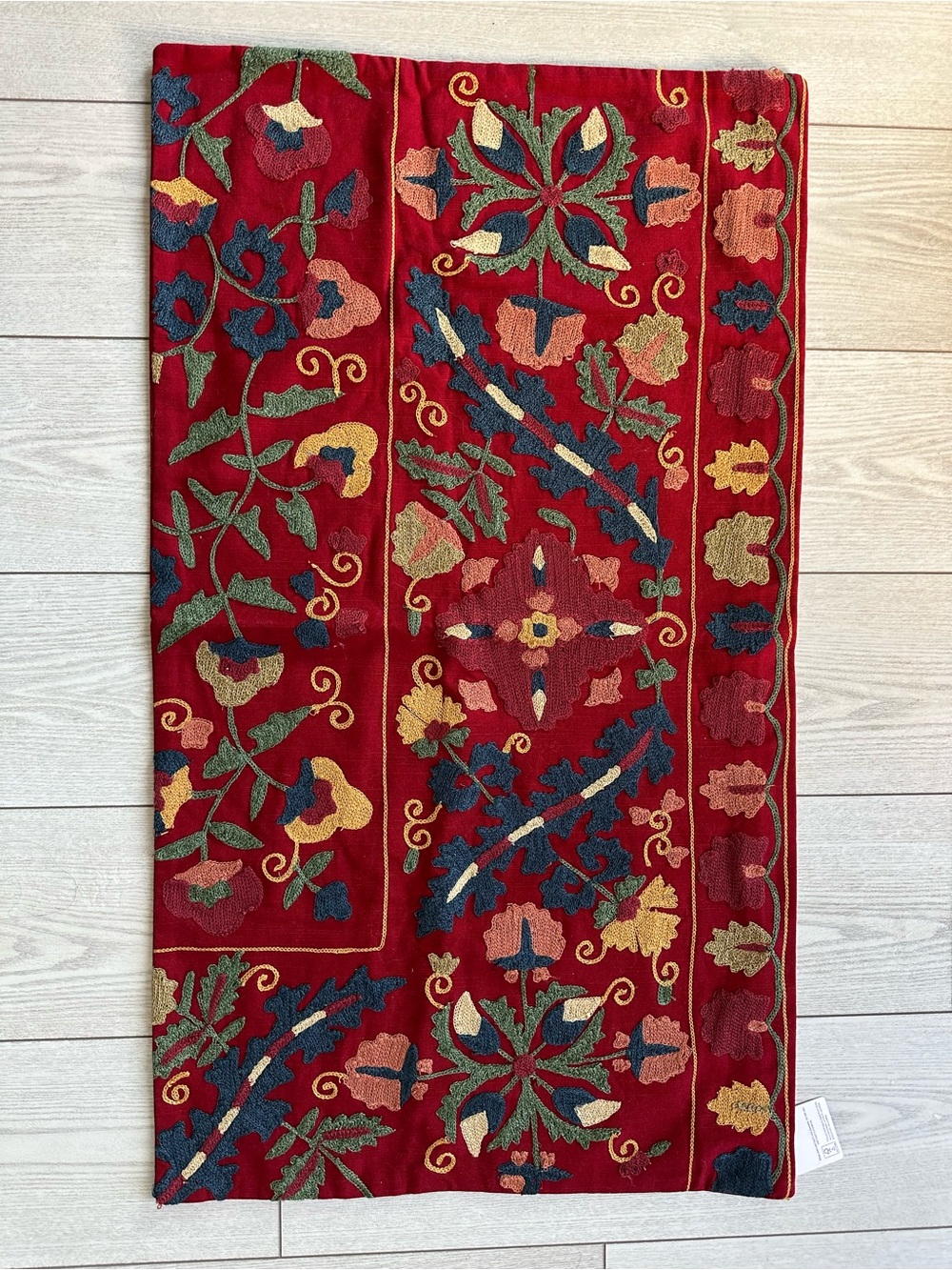 Pottery Barn Red Floral Embroidered Pillow Cover 20 x 36 inches